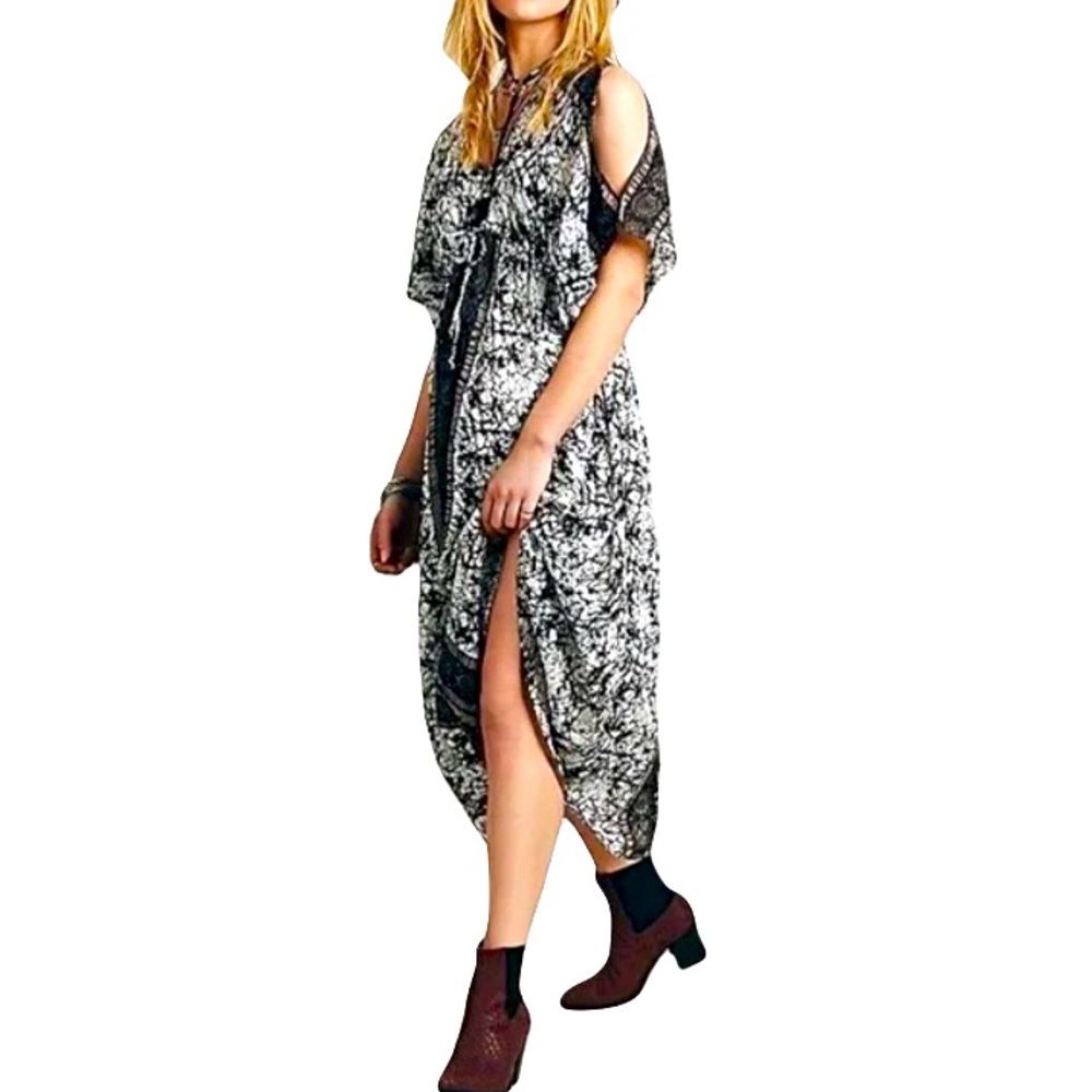 Free People XS Open shoulder short sleeve midi dress drawstring